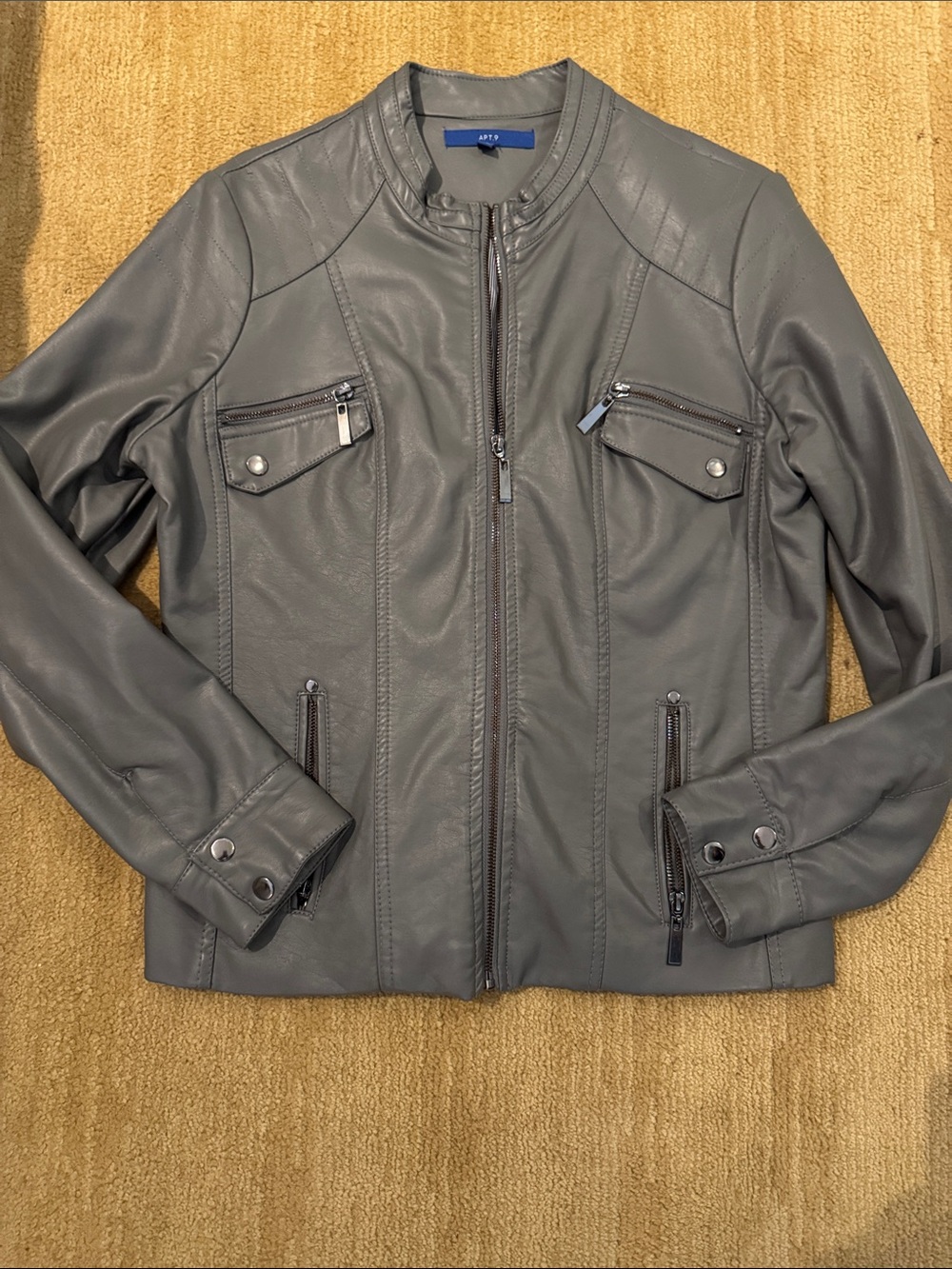 Apt. 9 Charcoal Gray Faux Leather Bomber Jacket